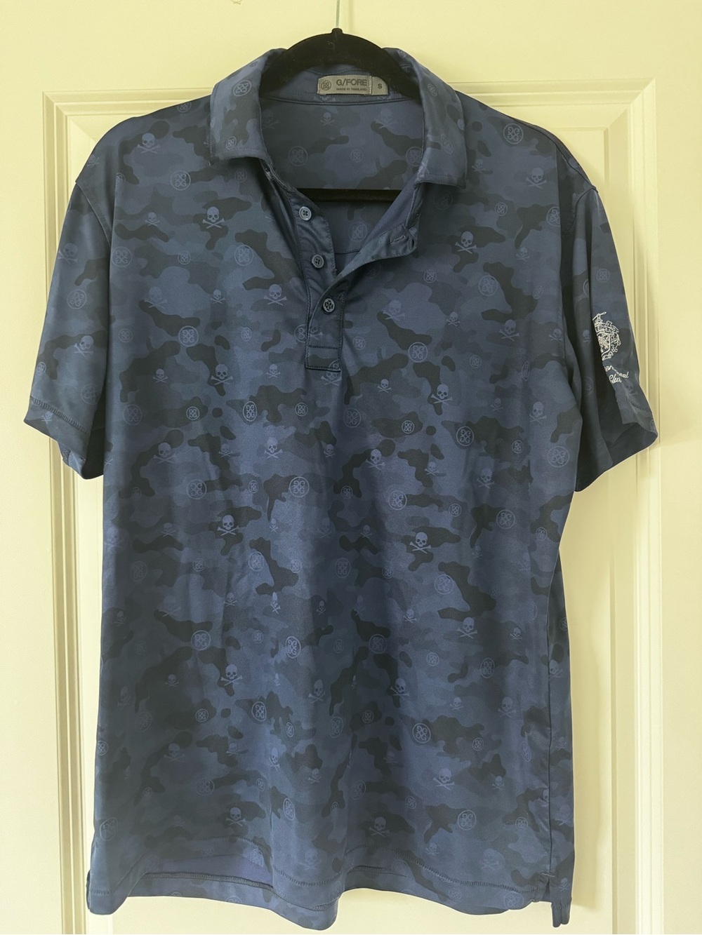 G/FORE Navy Camo Polo with Subtle Skull Motif